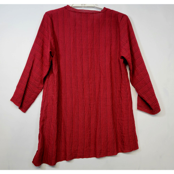 Habitat Tunic Boho Artisan Style Shirt Womens Small Red Striped Button Lagenlook - Picture 13 of 14